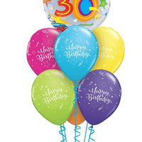 30th Birthday Brilliant Stars Bubble Balloon Bouquet Helium and Weight