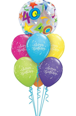 40th Birthday Brilliant Star Bubble Balloon Bouquet with Helium Weight