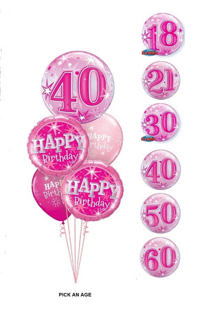 Pick An Age Pink Birthday Balloon Bouquet