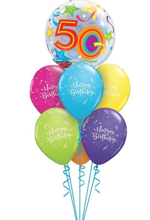 50th Birthday Stars Balloon Bouquet with Helium and Weight