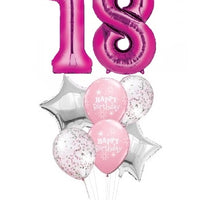 34 inch Pick An Age Pink Number Birthday Confetti Balloons Bouquet