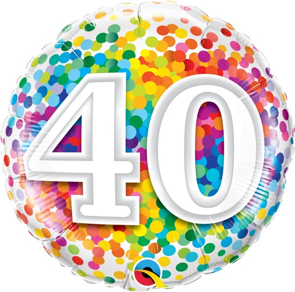 Milestone Rainbow Dots 40th Birthday Balloon with Helium