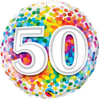 Milestone Rainbow Dots 50th Birthday Balloon with Helium