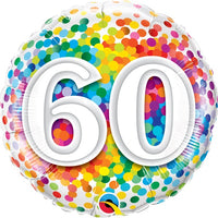 60th Birthday Rainbow Dots Foil Balloon with Helium