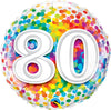 Milestone Rainbow Dots 80th Birthday Balloon with Helium