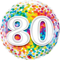 Milestone Rainbow Dots 80th Birthday Balloon with Helium