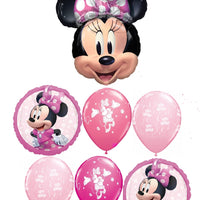 Minnie Mouse Head Birthday Balloon Bouquet with Helium and Weight