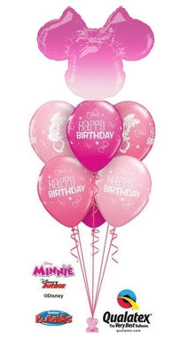 Minnie Mouse Ombre Birthday Balloon Bouquet with Helium and Weight
