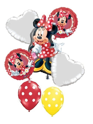 Minnie Mouse Red Birthday Balloon Bouquet with Helium and Weight