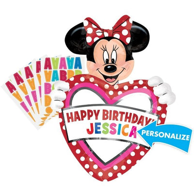 Minnie Mouse Red Personalize Name Heart Balloon with Helium and Weight