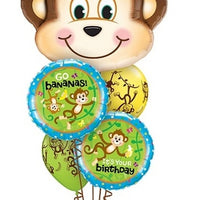Jungle Animals Monkey Happy Birthday Balloon Bouquet with Helium