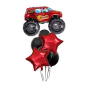 Red Monster Truck Birthday Balloon Bouquet with Helium and Weight