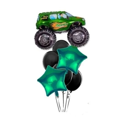 Green Monster Truck Green Birthday Balloon Bouquet with Helium Weight