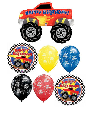 Monster Truck Happy Birthday Balloon Bouquet with Helium Weight