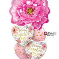 Mothers Day Pink Peony Flowers Balloons Bouquet of 7