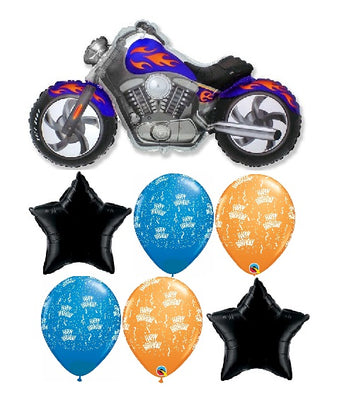 Motorcycle Blue Birthday Balloon Bouquet with Helium and Weight