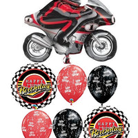 Motorcycle Red Birthday Balloon Bouquet with Helium and Weight
