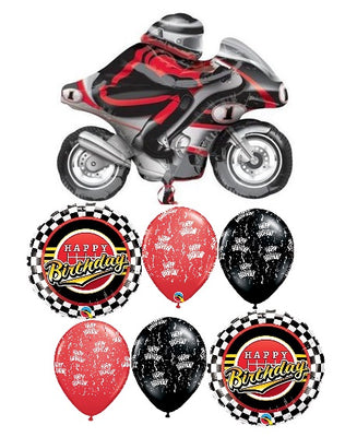Motorcycle Red Birthday Balloon Bouquet with Helium and Weight