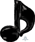 Black Musical Note Foil Balloon with Helium and Weight
