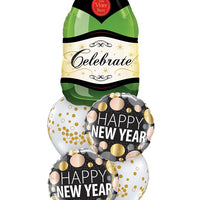 Happy New Year Champagne Bottle Dot Balloon Bouquet with Helium Weight