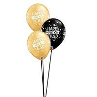 New Year Gold Black Balloon Bouquet of 3 with Helium and Weight