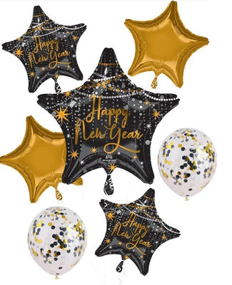 New Year Midnight Hour Star Confetti Balloons Bouquet