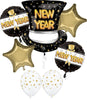 New Year Party Hat Stars Balloon Bouquet with Helium and Weight