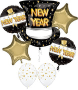New Year Party Hat Stars Balloon Bouquet with Helium and Weight