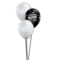 New Year Silver Black Balloon Bouquet with Helium and Weight