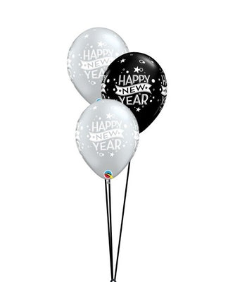 New Year Silver Black Balloon Bouquet with Helium and Weight