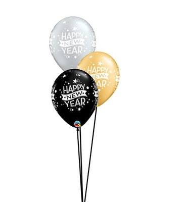 New Year Silver Black Gold Balloons Bouquet of 3