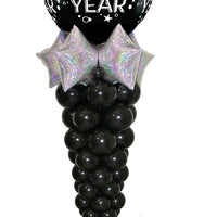 New Year Stars Black Balloon Column