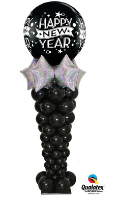 New Year Stars Black Balloon Column