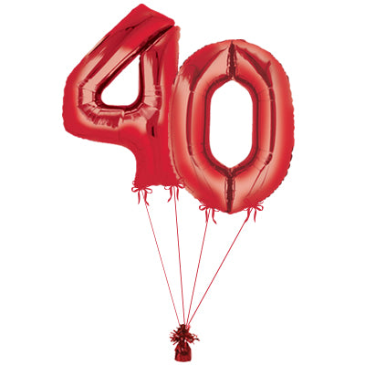 34 inch Jumbo Red Number 40 Anniversary Foil Balloons
