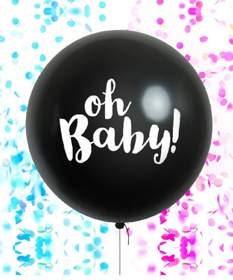 36 inch Oh Baby Black Gender Reveal Confetti Balloon Helium and Weight