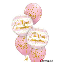 On Your Communion Pink Dots Balloons Bouquet