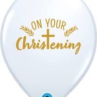 11 inch On Your Christening Cross White Balloons with Helium and Hi Float