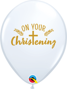 11 inch On Your Christening Cross White Balloons with Helium and Hi Float