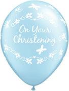 11 inch Christening Light Blue Balloons with Helium and Hi Float