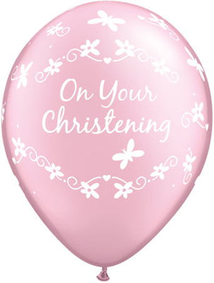 11 inch On Your Christening Pink Balloons with Helium and Hi Float