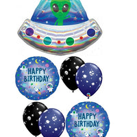 Outer Space Alien Happy Birthday Balloon Bouquet with Helium Weight