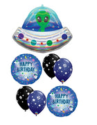 Outer Space Alien Happy Birthday Balloon Bouquet with Helium Weight