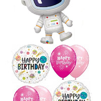 Outer Space Birthday Astronaut Girl Balloon Bouquet with Helium Weight