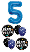 Outer Space Birthday Pick An Age Blue Number Balloon Bouquet