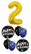 Outer Space Birthday Pick An Age Gold Number Balloons