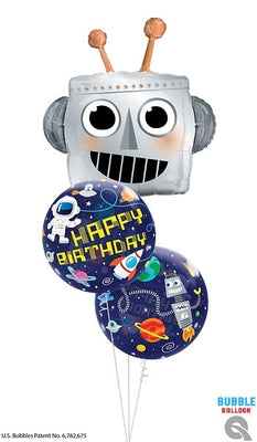 35 inch Outer Space Robot Head Bubble Birthday Balloon Bouquet