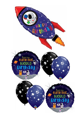 Outer Space Rocket Ship Happy Birthday Balloons Bouquet