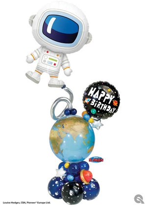 Outer Space Adorable Astronaut Earth Bubble Birthday Balloon Stand Up