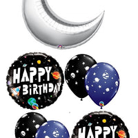 Outer Space Silver Moon Birthday Balloon Bouquet