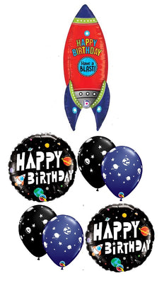 Outer Space Rocket 3D Birthday Balloon Bouquet with Helium and Weight